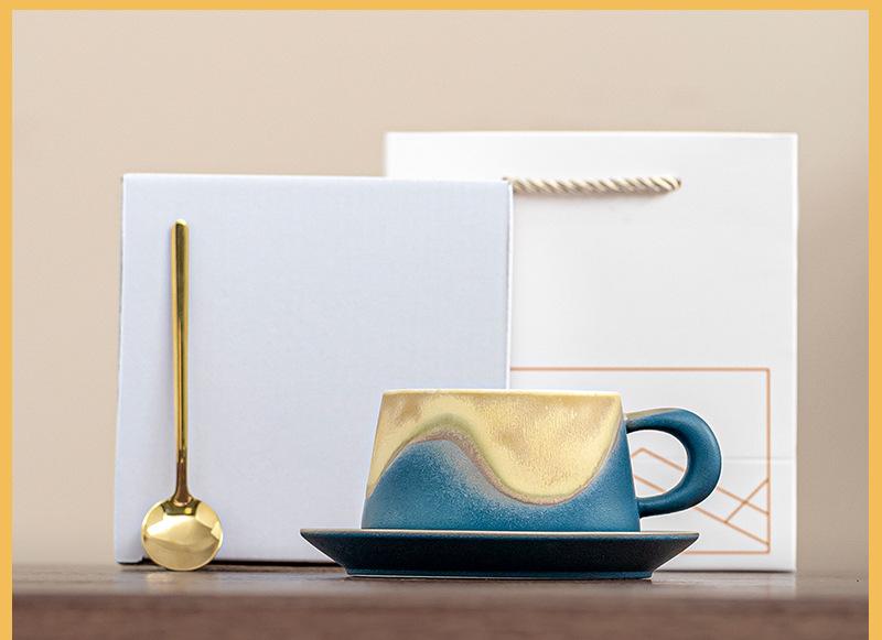 V888-ELOSUNG35128-202506241017-00 Artistic Ceramic Coffee Cup & Saucer Set with Spoon - Gradient Glaze, 240ml, Gift Boxed(Blue) - Image 1