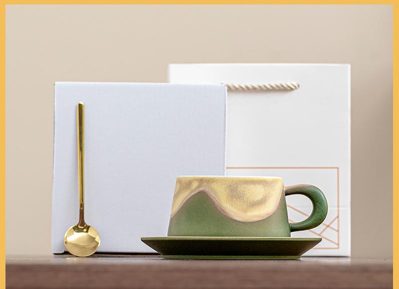 V888-ELOSUNG35130-202506241018-00 Artistic Ceramic Coffee Cup & Saucer Set with Spoon - Gradient Glaze, 240ml, Gift Boxed(Green) - Image 1