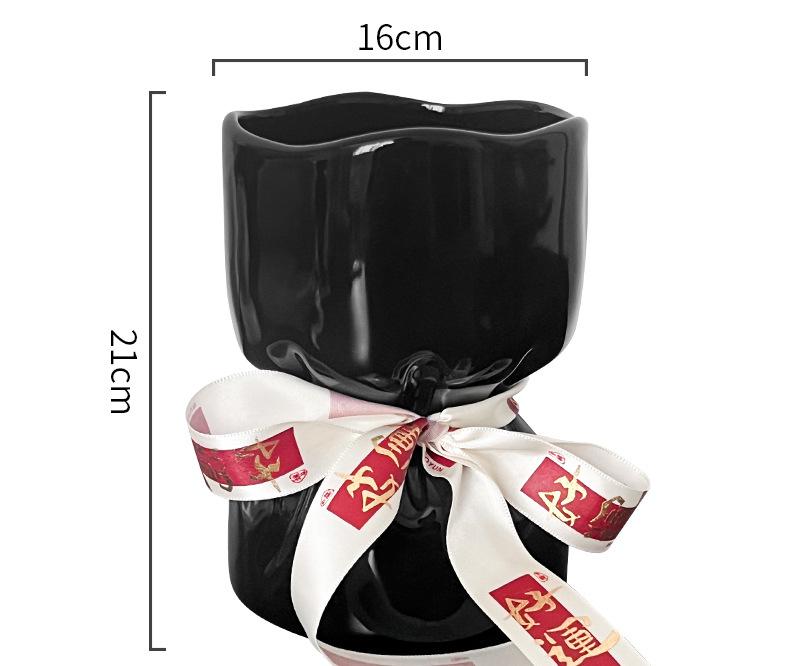 V888-ELOSUNG35252-202506241123-00 Artisan Handcrafted Ceramic Vase - Minimalist Home Decor with Stable Base(black) - Image 1