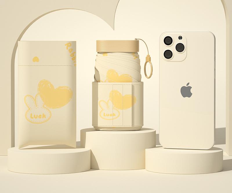 V888-ELOSUNG35296-202506251011-00 Ultra-Compact 7-Fold Folding Umbrella - UPF50+ Sun Protection & Portable Clip Design(Beige) - Image 1