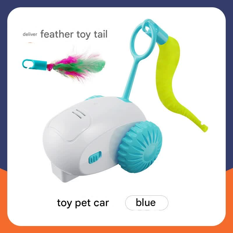 V888-ELOSUNG35421-202506301026-00 Interactive Smart Cat Toy Car - Automatic Obstacle Avoidance, Feather Tail, USB Rechargeable(blue) - Image 1