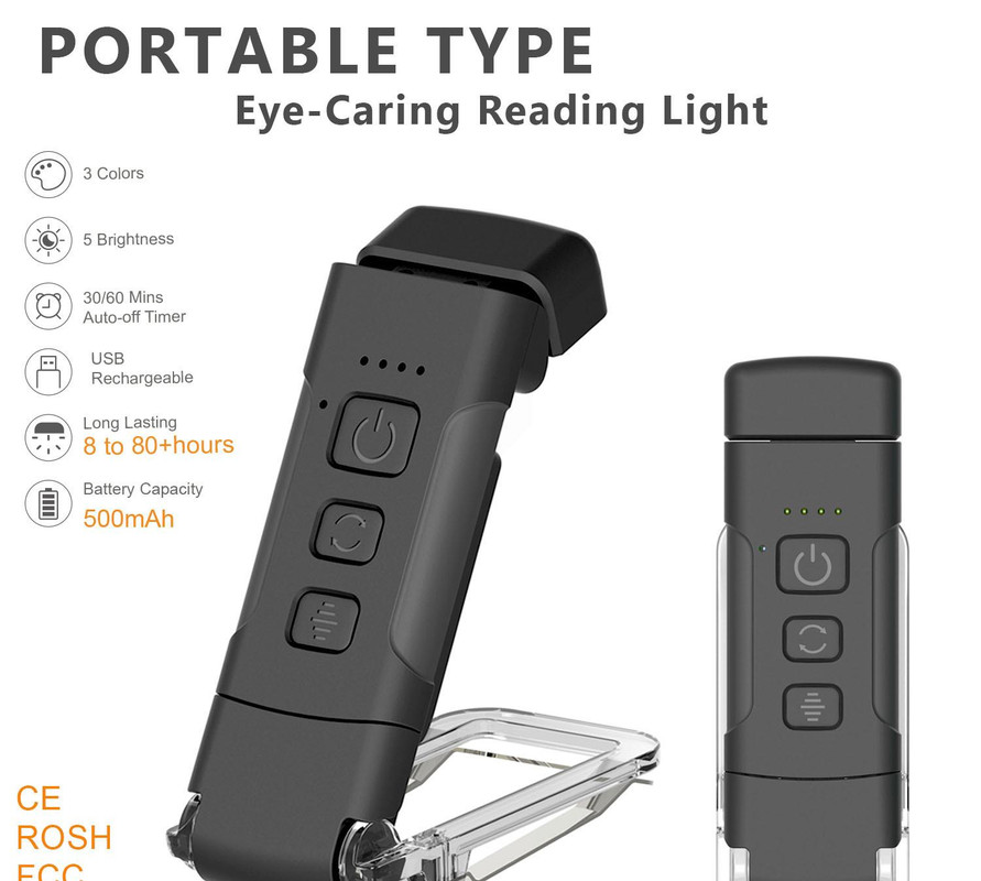 V888-ELOSUNG35457-202506301053-00 Portable Clip-On LED Reading Light - USB Rechargeable, 3 Color Modes & 5 Brightness Levels(black) - Image 1