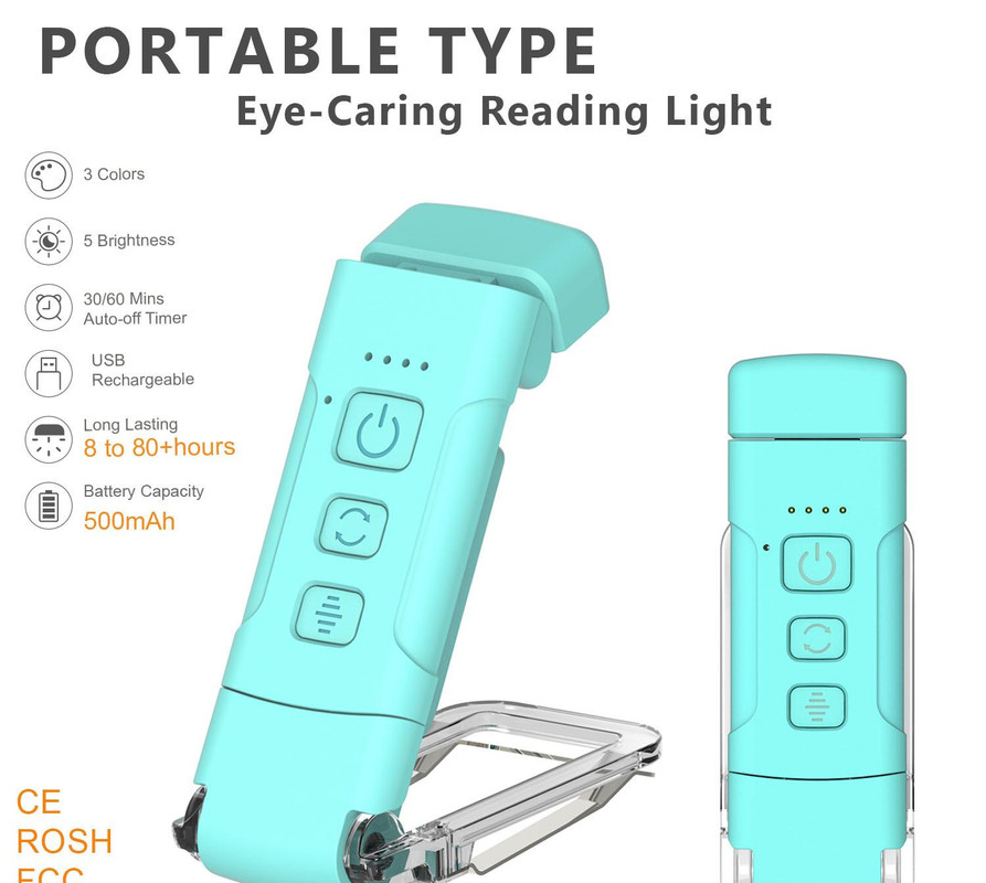 V888-ELOSUNG35458-202506301053-00 Portable Clip-On LED Reading Light - USB Rechargeable, 3 Color Modes & 5 Brightness Levels(Lake Blue) - Image 1