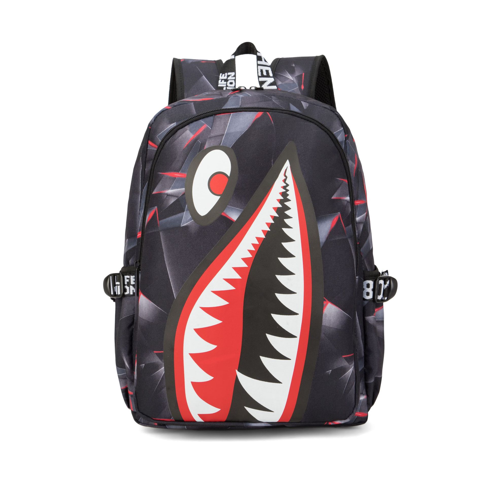 V888-ELOSUNG35524-202507021032-00 Trendsetter Shark Mouth Print Backpack - Lightweight & Breathable School Bag(Laser red) - Image 1