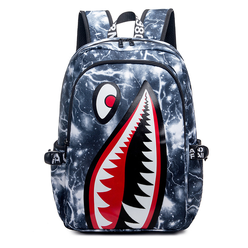 V888-ELOSUNG35526-202507021035-00 Trendsetter Shark Mouth Print Backpack - Lightweight & Breathable School Bag(Blue lightning) - Image 1