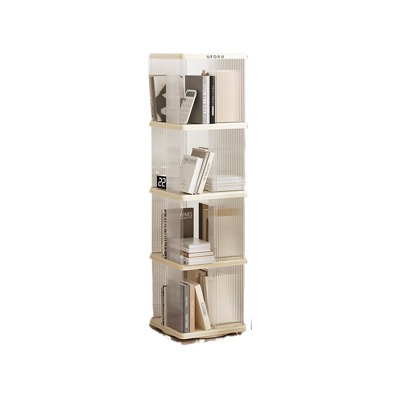 V888-ELOSUNG546-202040-00 Rotating storage bookshelf square four layers- Cream White Multi-Layer Storage Rack, 36x36x135.5cm (ABS+PET) - Image 1