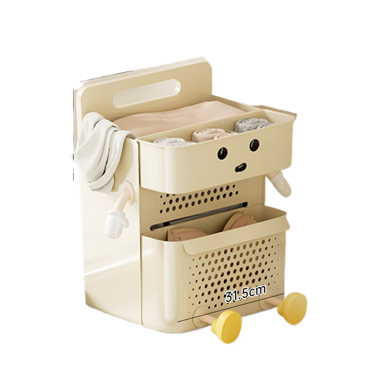 V888-ELOSUNG564-202030-00 Dirty Clothes Basket (with Storage Box) - Cream White+Small U 2 Hands 2 Feet+Eyes - Image 1