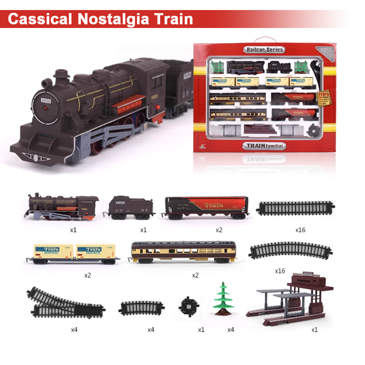 V891-ZY-TRAINTONBC-X1-208924-00 Electric Classic Toy Train Set Vehicle Rail Track Carriages Kids - Image 1