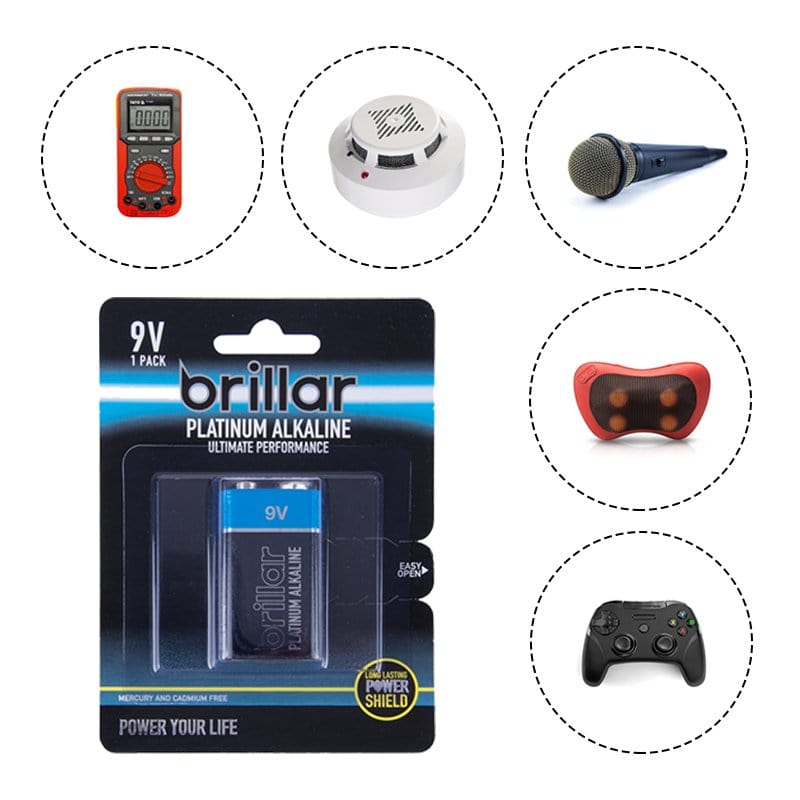 V915-BR0050X2-203804-00 2 Pack Brillar 9V Platinum Alkaline Battery - Image 1