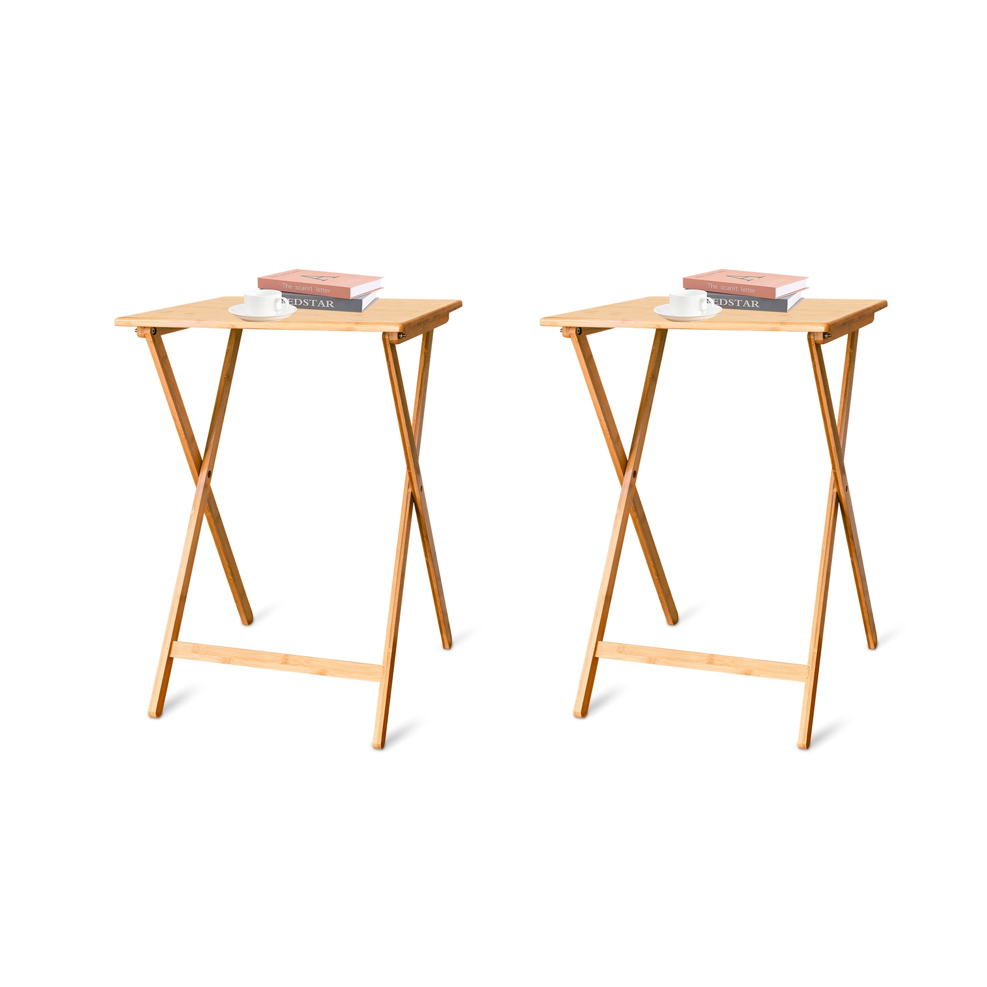 V915-HO0160X2-205348-00 2pc Bamboo Folding Laptop Tray & Snack Table - Image 1