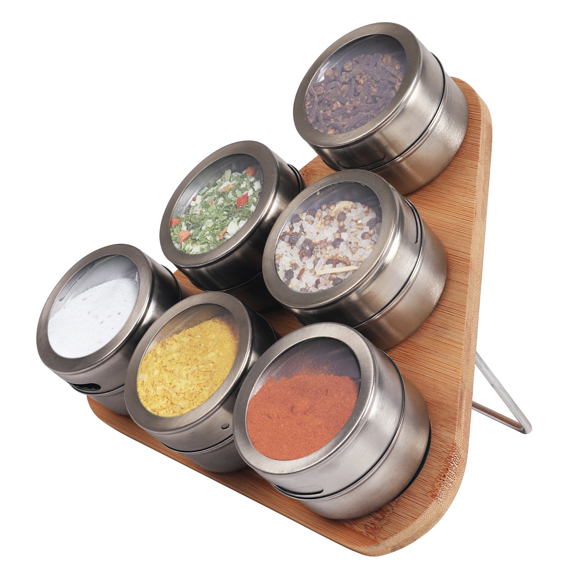 V915-HO0218-203929-00 Magnetic Triangular Bamboo Spice Rack & Jars For Kitchen Storage - Image 1