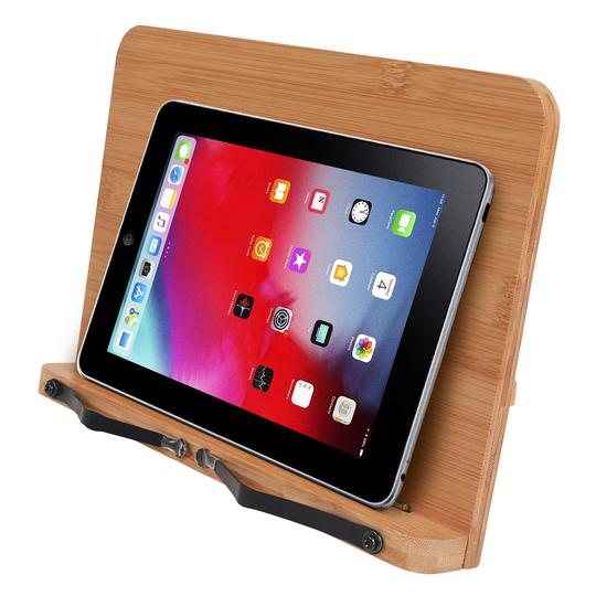 V915-KU0199-203764-00 Bamboo Book Stand - Adjustable Book Stand - Book, Recipes, Tablet Portable Holder - Image 1