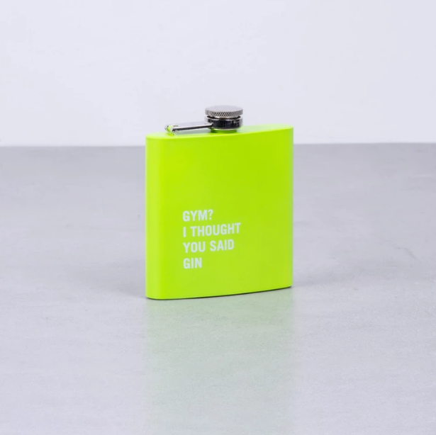V915-LD0084-GE-203023-00 175ml Stainless Steel Hip Flask w Funny Quotes-Green - Image 1