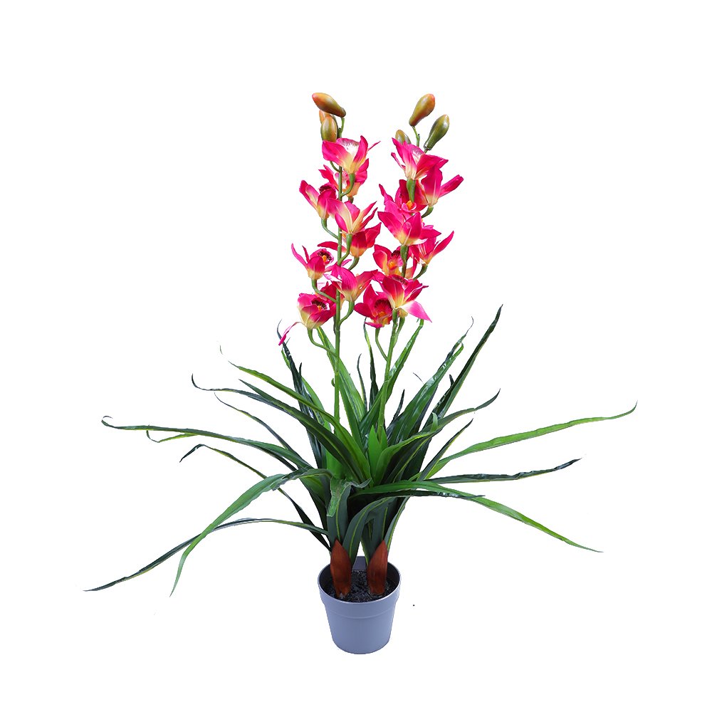 V915-MB0028-WH-203534-00 100cm Faux Artificial Home Decor Potted Cymbidium-Red/White - White - Image 1