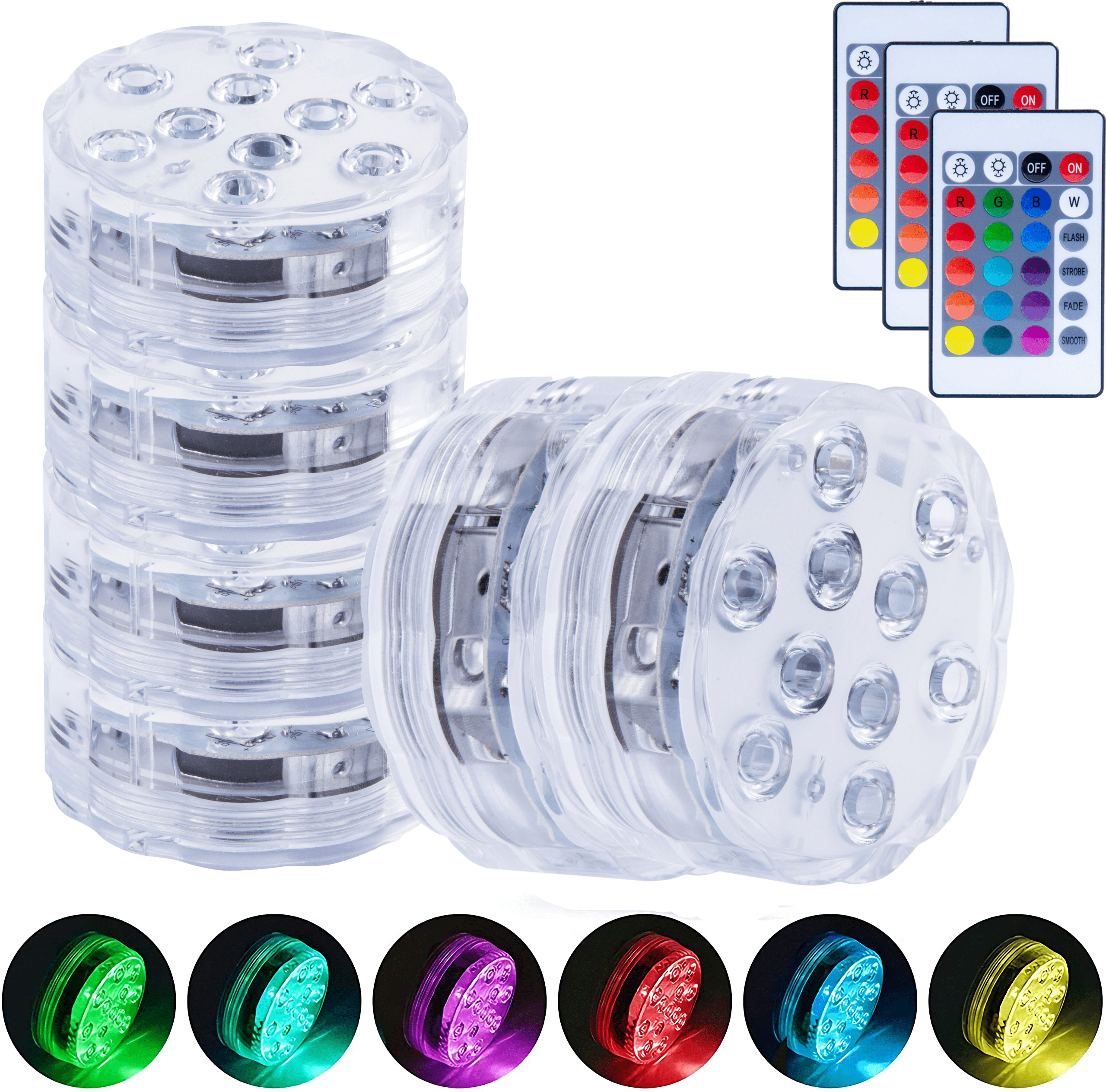 V915-MB0048X3-203574-00 Lazy Dayz 13 Colors LED Remote Pool Light 6 Pack - Image 1