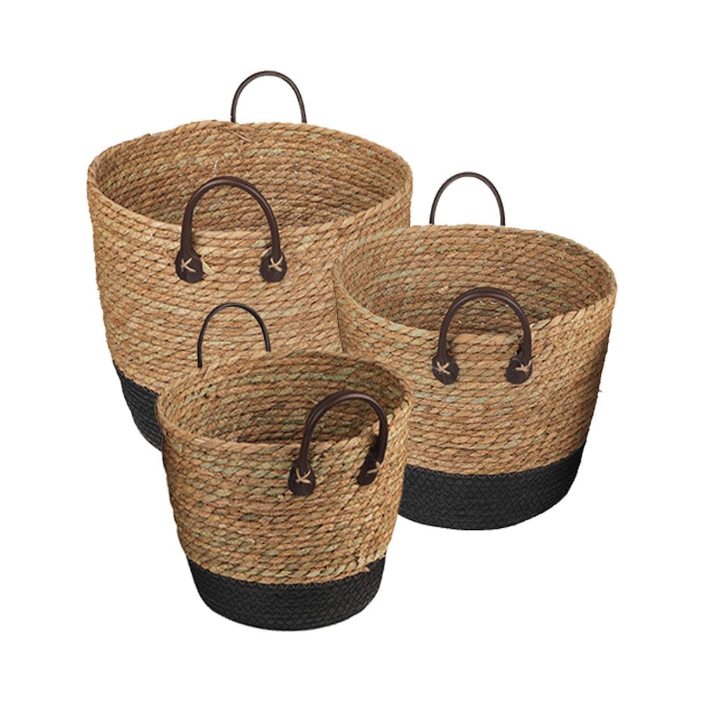 V915-MB0049-204089-00 3 Piece Cotton Rope Stripe Carry Handles Storage Baskets Set - Image 1