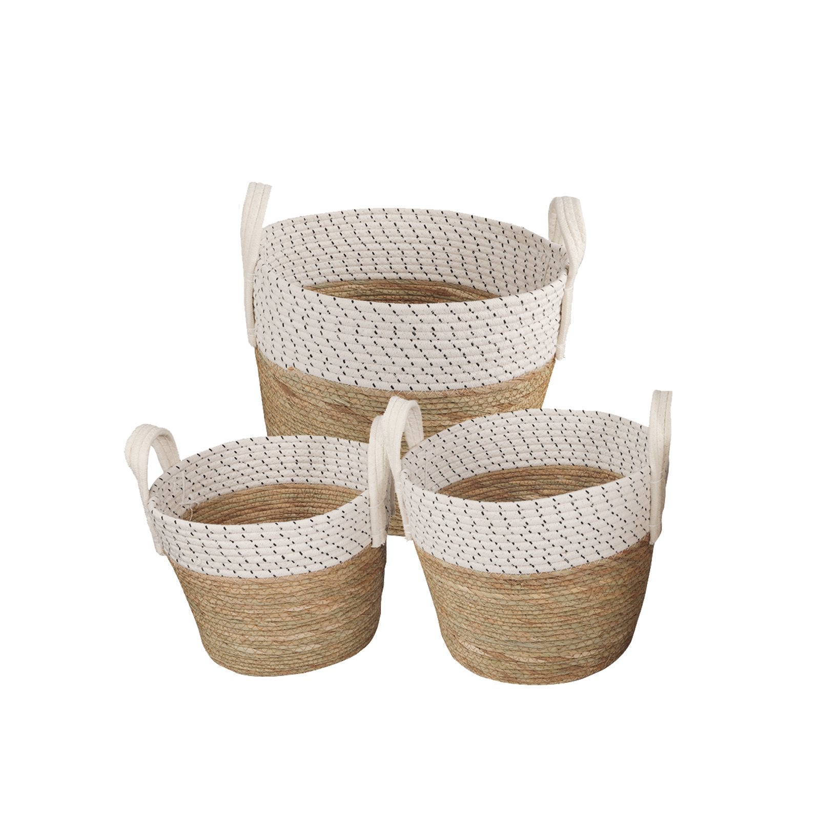 V915-MB0052-204071-00 3 Piece Cotton Rope Stripe Carry Handles Storage Baskets Set - Image 1