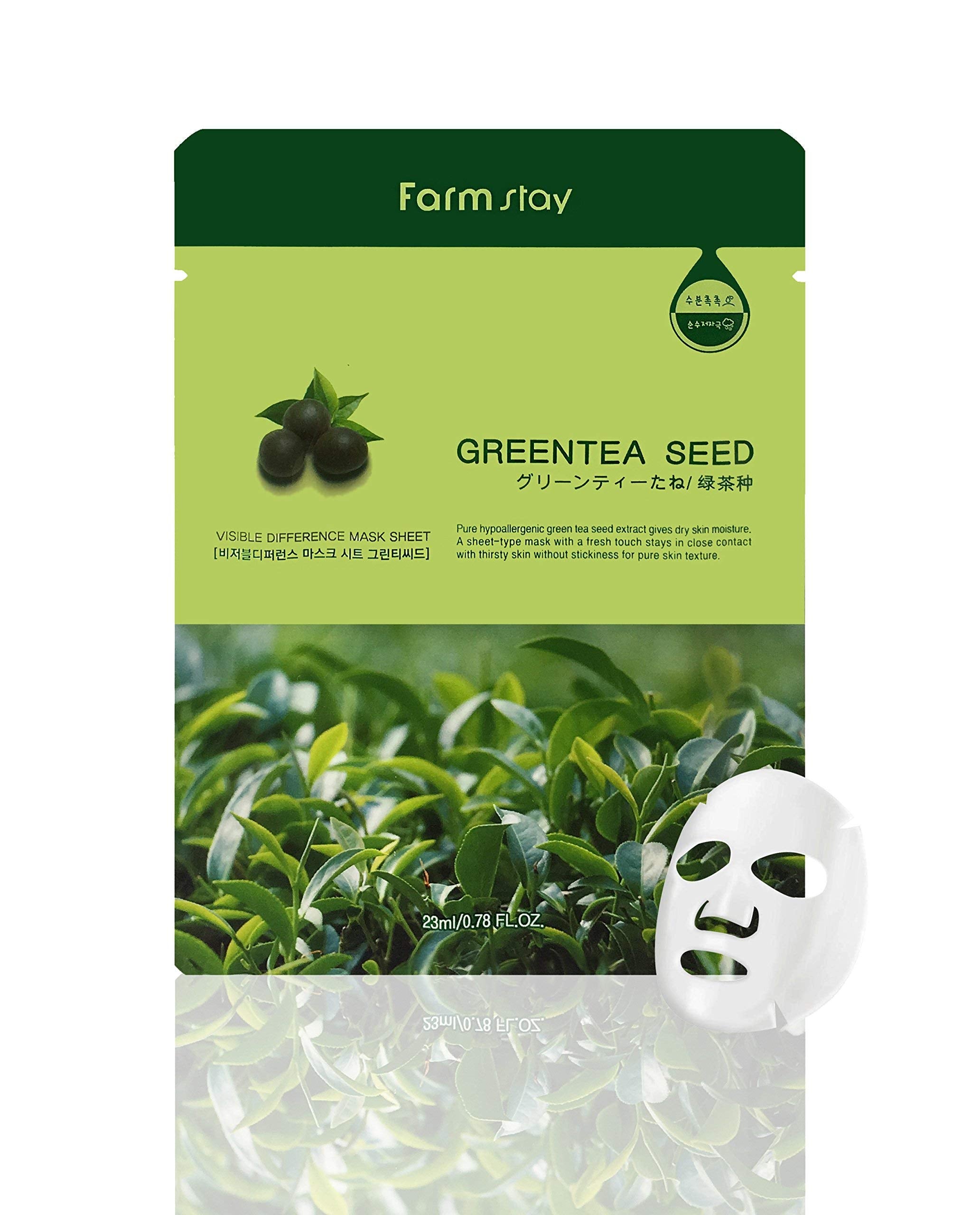 V932-Q4-G6BA-R822-208591-00 Farmstay Korean Greentea Seed Hydration Facial Mask Sheet(Pack of 10) - Image 1
