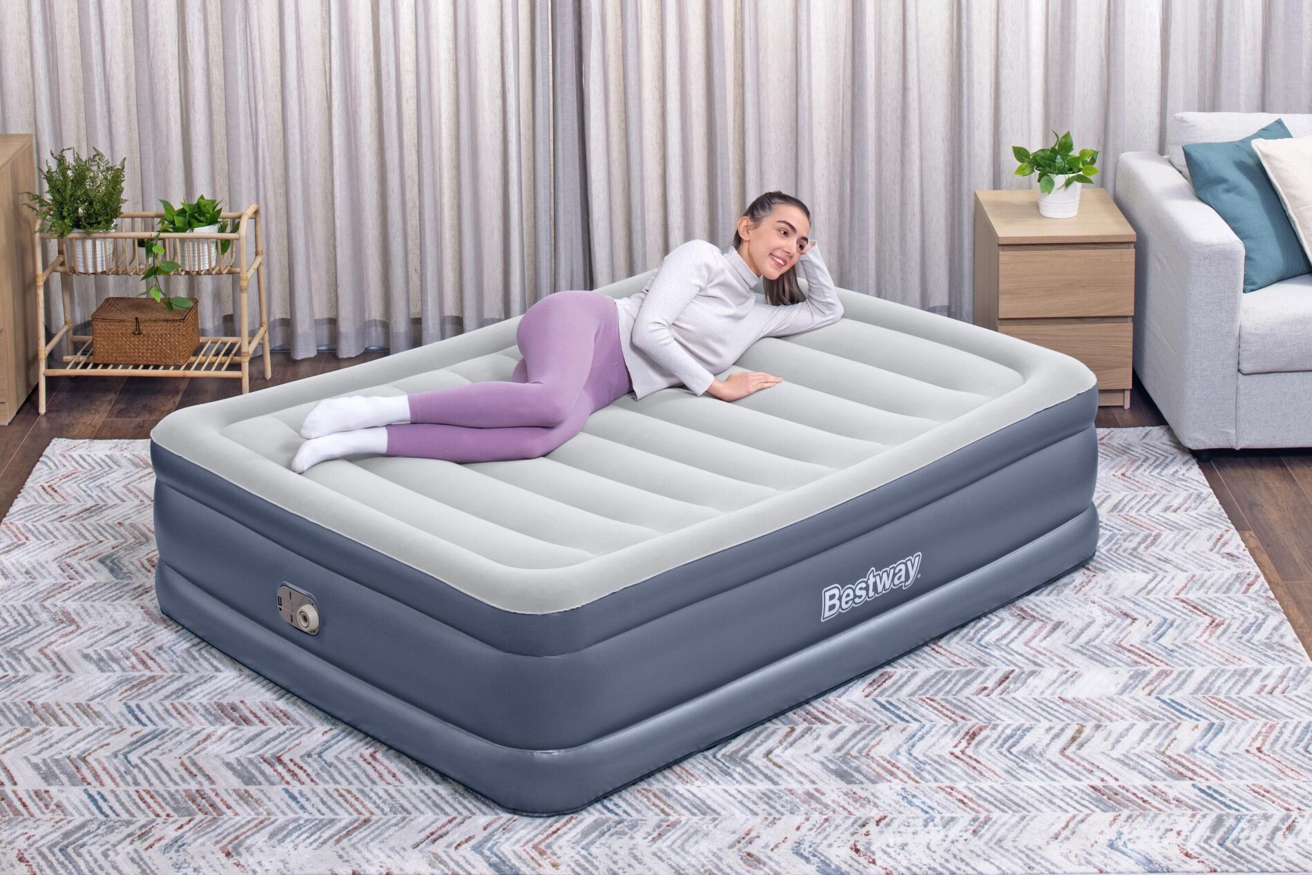 V958-6713I-202504101015-00 Bestway 2.03m x 1.52m x 51cm Tritech Air Inflatable Mattress Queen Built-in AC Pump - Image 1