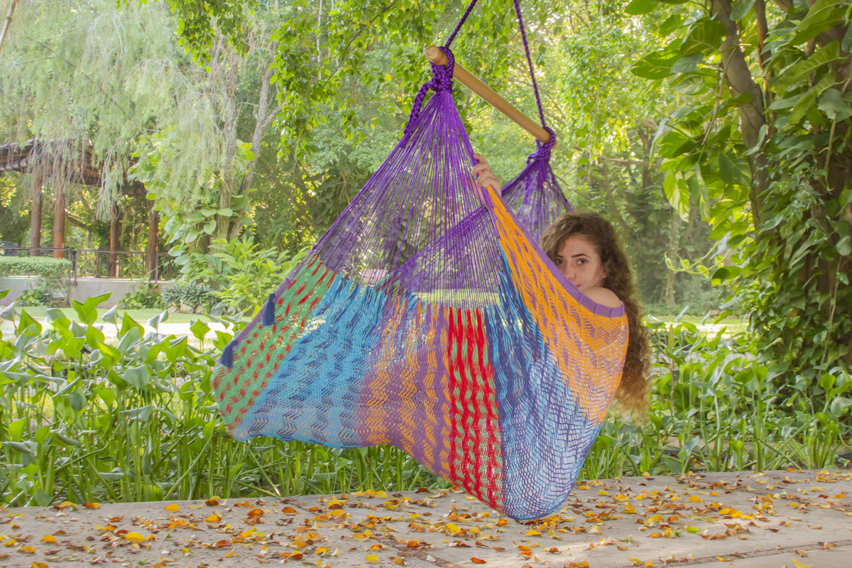 V97-HSCHCOLORINA-187607-01 Mayan Legacy Extra Large Outdoor Cotton Mexican Hammock Chair in Colorina Colour - Image 1
