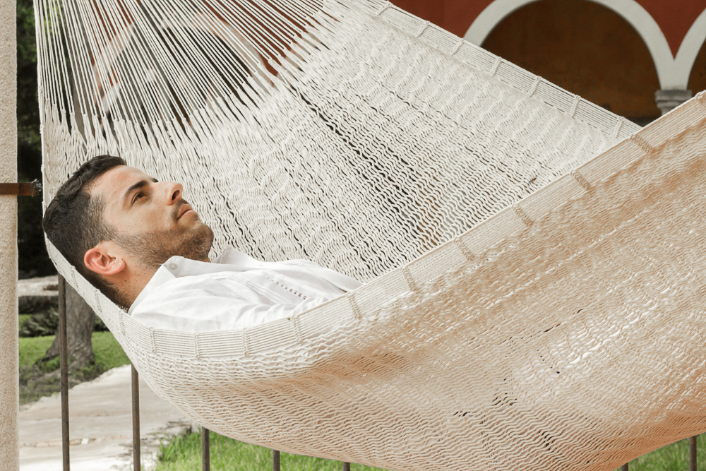 V97-TQCREAM-14505-00 Mayan Legacy Queen Size Outdoor Cotton Mexican Hammock in Marble Colour - Image 1