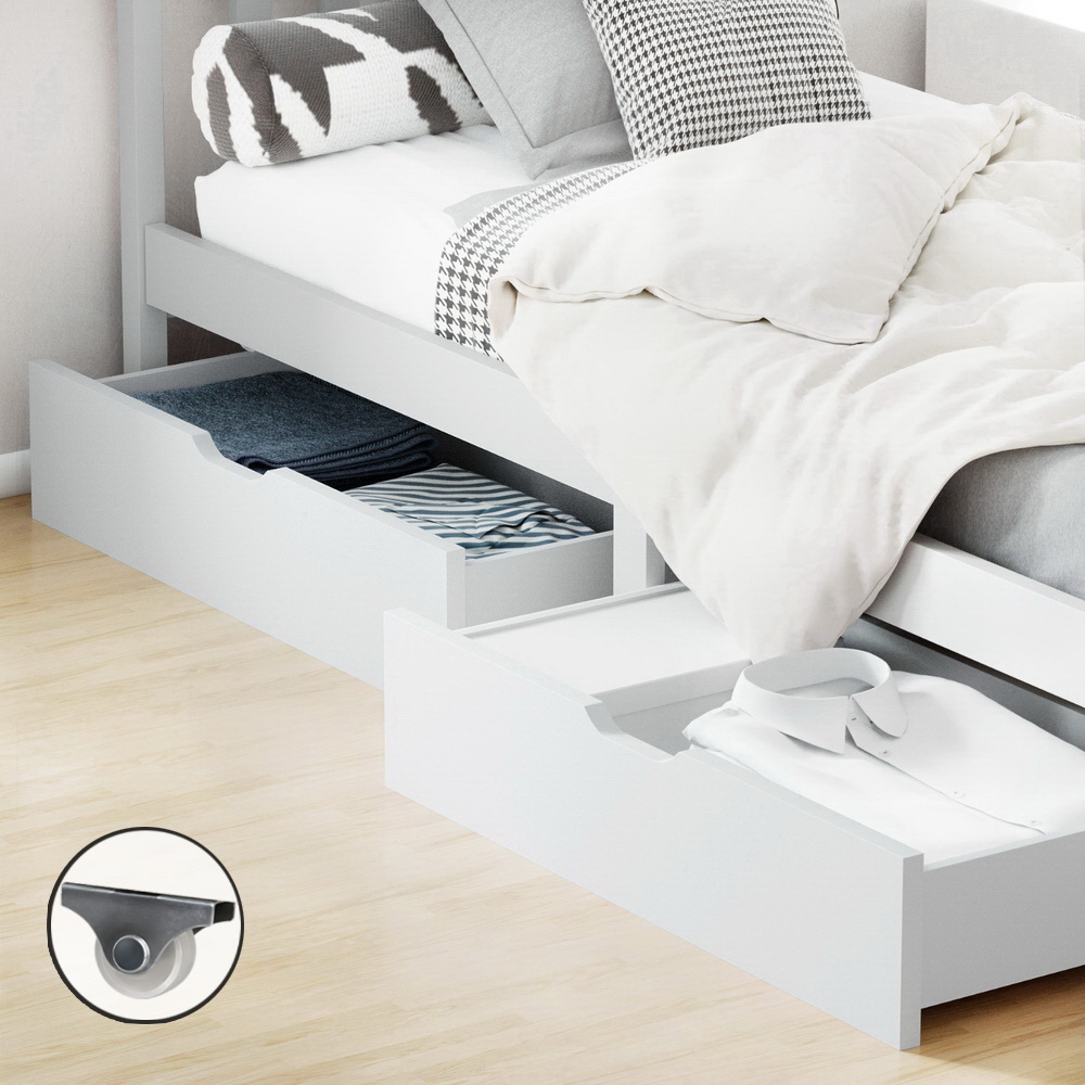 WBED-D-DRAW03-WHX2-14086-07 Artiss 2x Bed Frame Storage Drawers Trundle White - Image 1