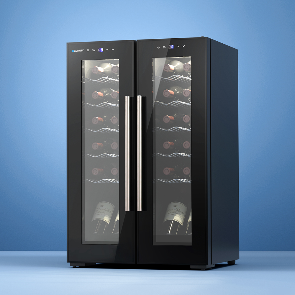WC-24B-2D-BK-96573-04 Devanti Wine Fridge Cooler Dual Zone 24 Bottles - Image 1