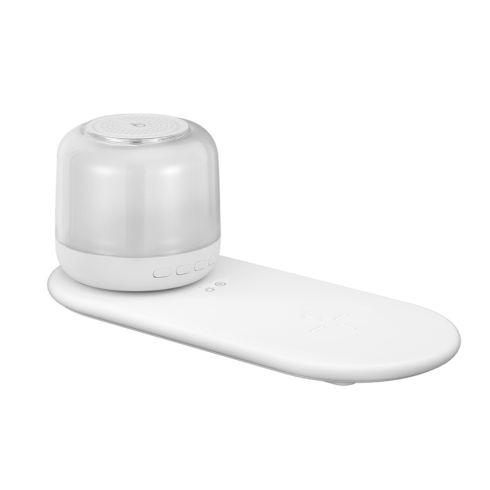 WC2-B-NL-02-WH-149265-00 Devanti 3 in 1 Wireless Charger 15W Fast Charging RGB Light Bluetooth Speaker for Phone - Image 1