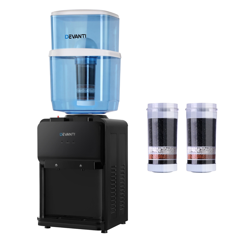 WD-COM-BT533-22BP-2FT-BK-217194-00 Devanti Water Cooler Dispenser 22L Bench Top Chiller Purifier Filter Hot Cold Black - Image 1