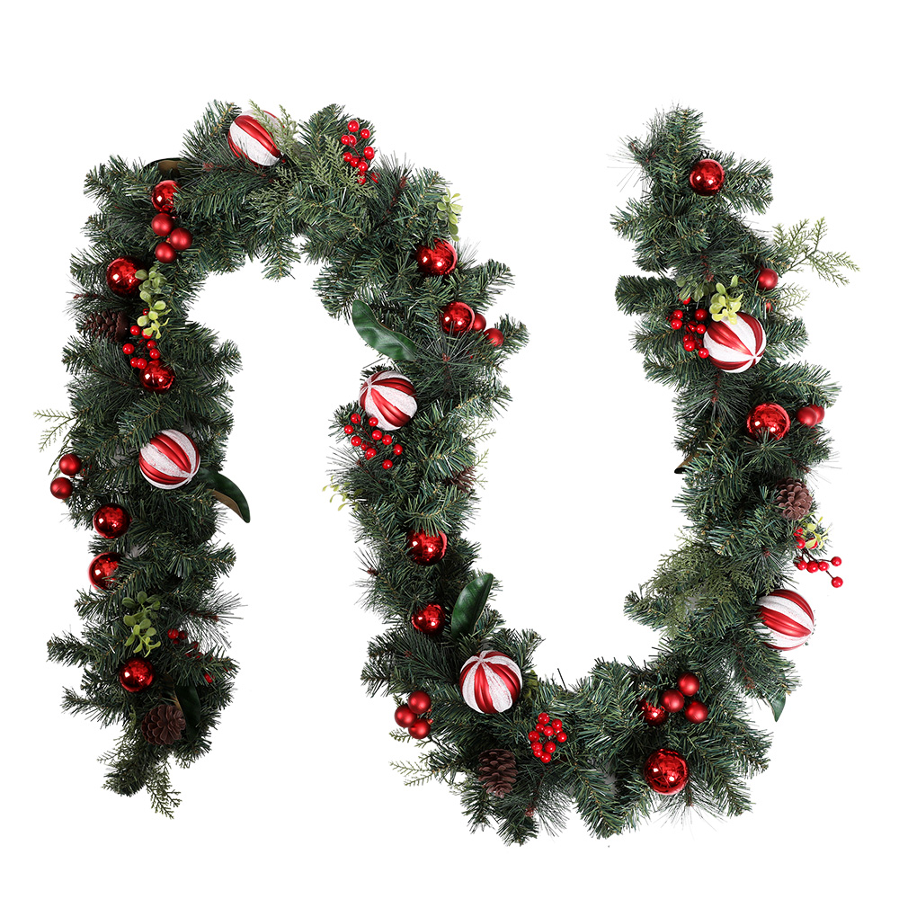 XM-TR-GAR-9FT-BERRY-RED-86882-00 Jingle Jollys 2.7m Christmas Garland with Decorations Xmas Wedding Party - Image 1