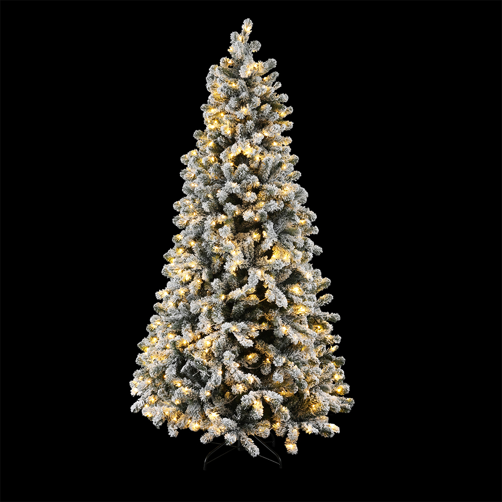 XM-TR-WELL-6FT-GS-LED-190854-00 Jingle Jollys Christmas Tree 1.8m Snow Flocked LED Xmas Decoration 8 Light Modes - Image 1