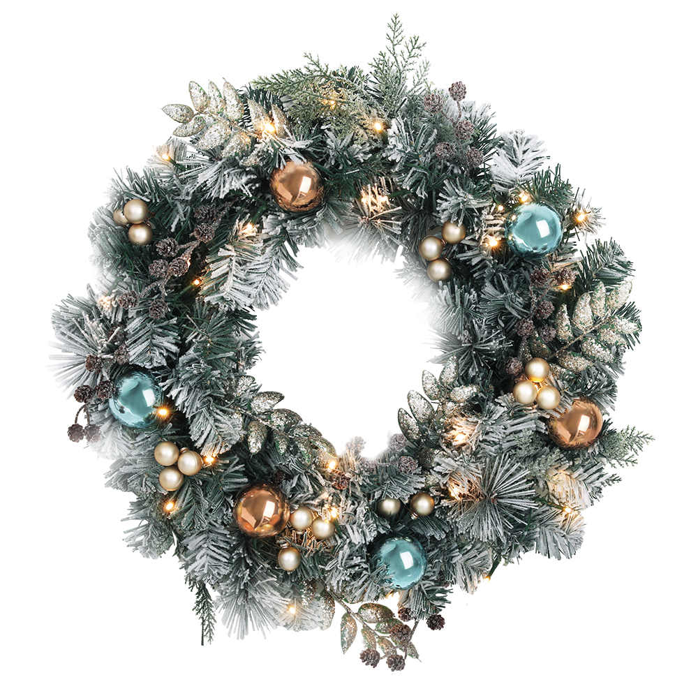 XM-TR-WRE-2FT-FROST-LED-86888-00 Jingle Jollys 60cm Christmas Wreath with LED Lights Snowy Garland Xmas Decor - Image 1