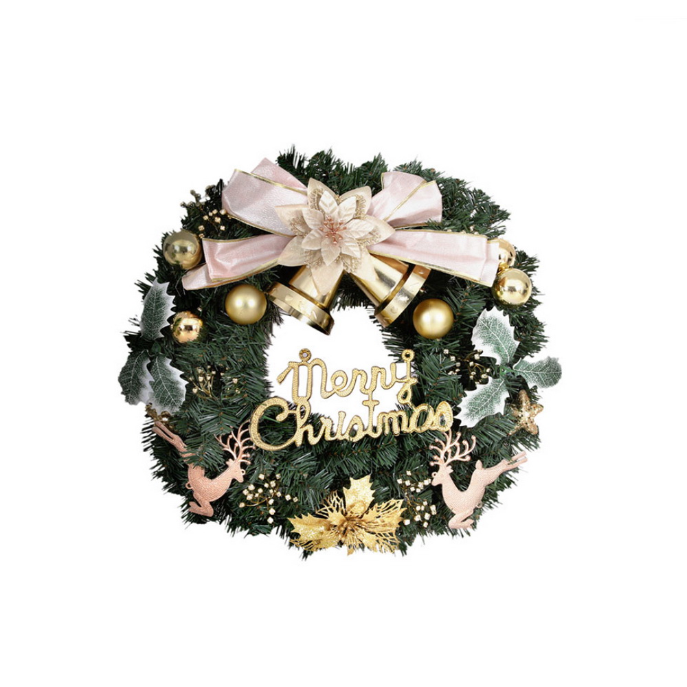 XM-TR-WRE-BOWTIE-GD-191878-00 Jingle Jollys Christmas Wreath 60CM Garland Flowers Baubles Party Decorations - Image 1