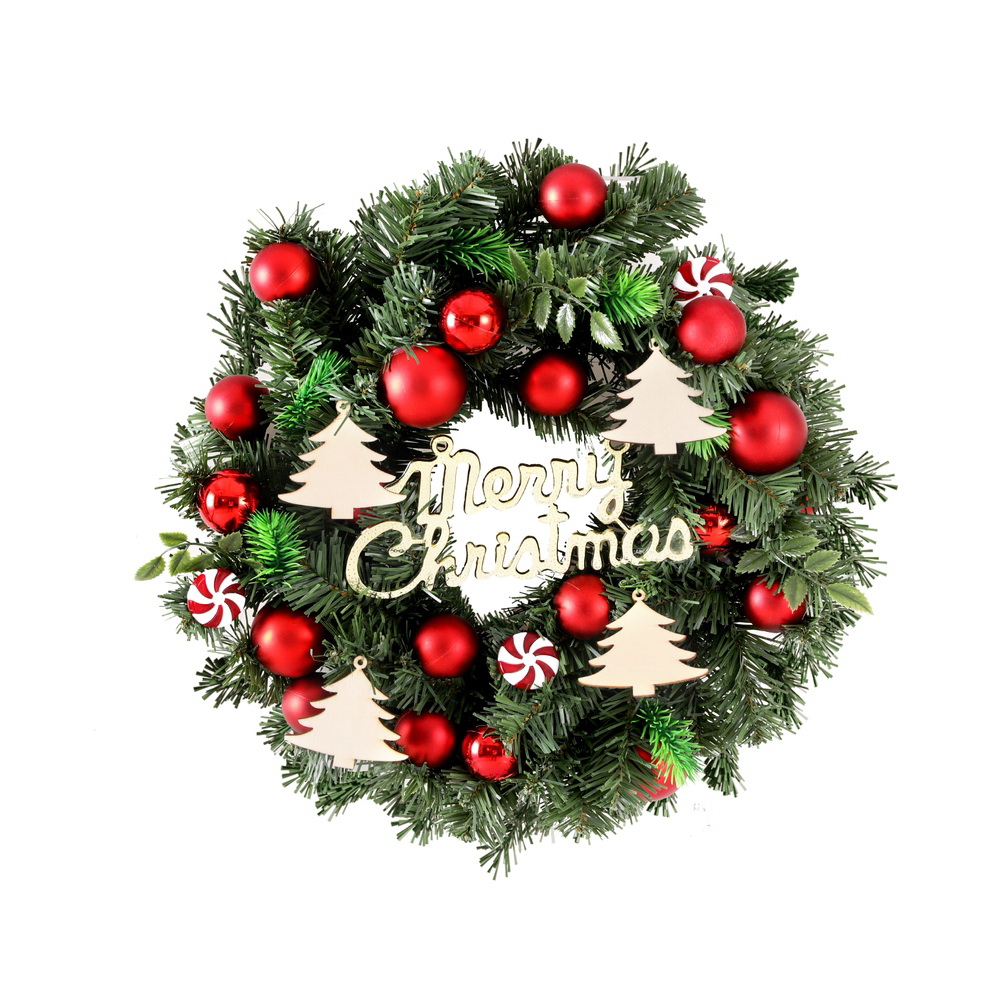 XM-TR-WRE-CANDY-BAUBLES-190368-00 Jingle Jollys Christmas Wreath 40CM Xmas Garland Baubles Ornaments Party Decor - Image 1