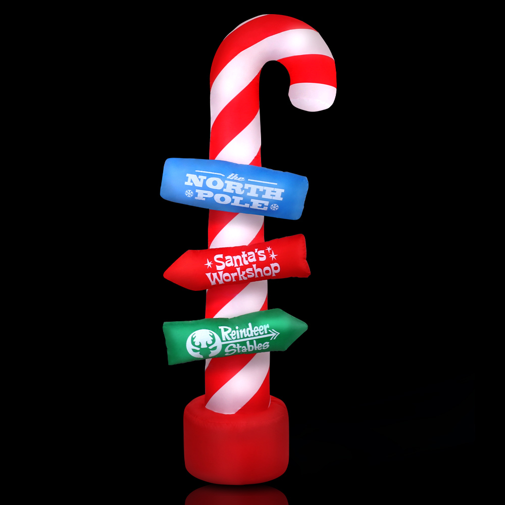 XMAS-INF-CANDY-8FT-00 Jingle Jollys Christmas Inflatable Candy Pole 2.4M Illuminated Decorations - Image 1