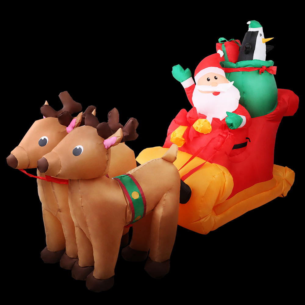 XMAS-INF-SAN-REIN-7FT-14174-00 Jingle Jollys Christmas Inflatable Santa Sleigh 2.2M Illuminated Decorations - Image 1