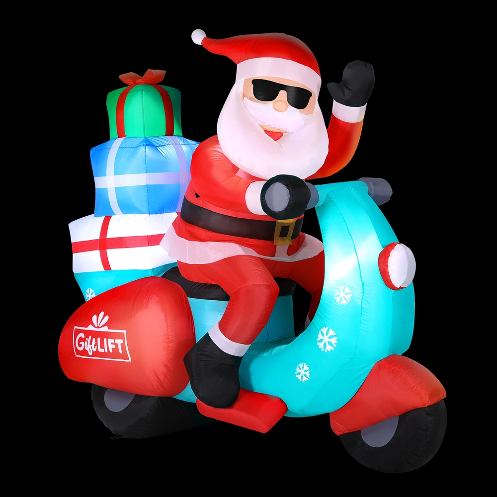 XMAS-INF-SANTA-MOTOR-6FT-189919-00 Jingle Jollys Christmas Inflatable Santa Motorbike LED Illuminated Decorations - Image 1