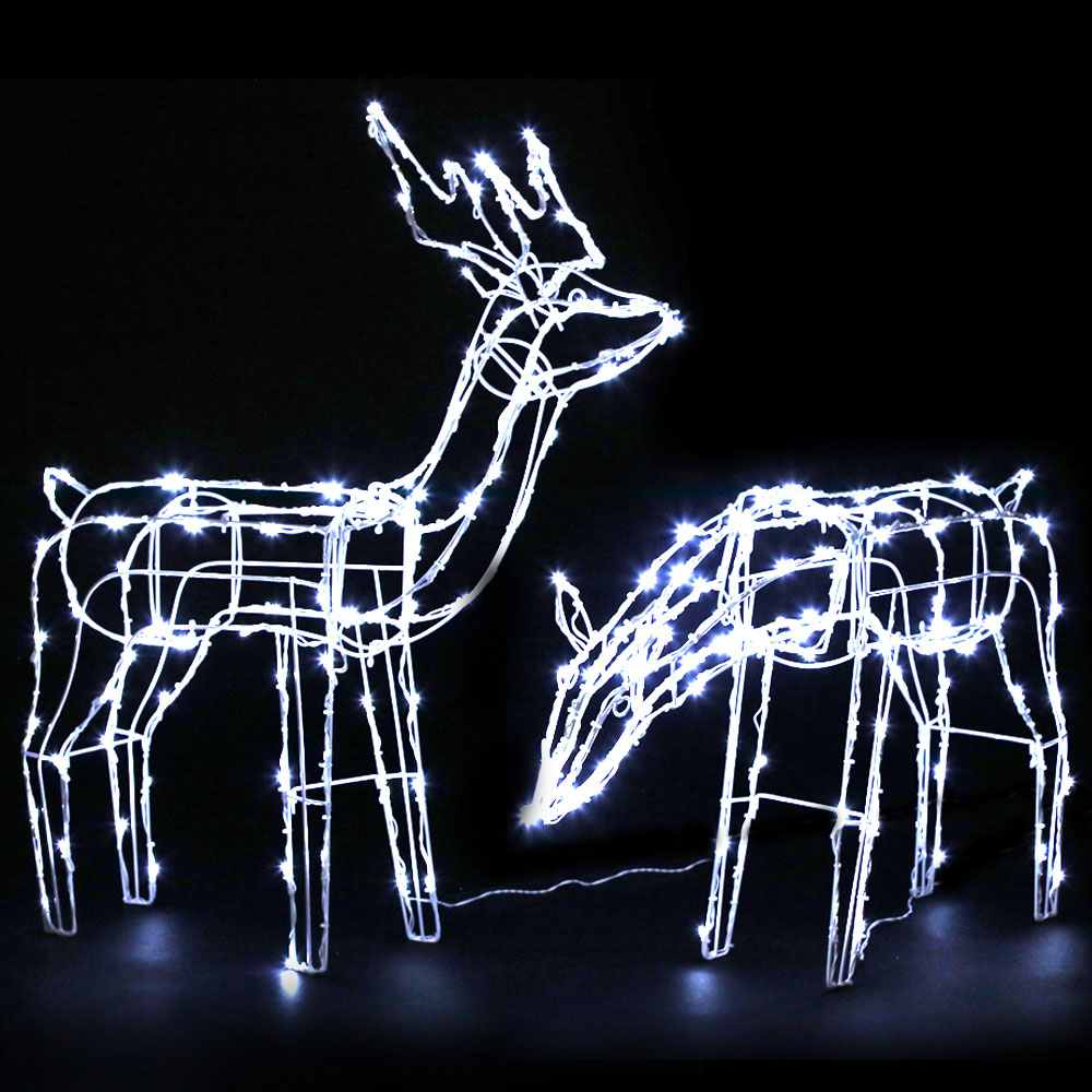 XMAS-MOT-2DEERS-MOV-WH-00 2 PCS Christmas Lights Reindeers 200 LED Decorations Jingle Jollys - Image 1
