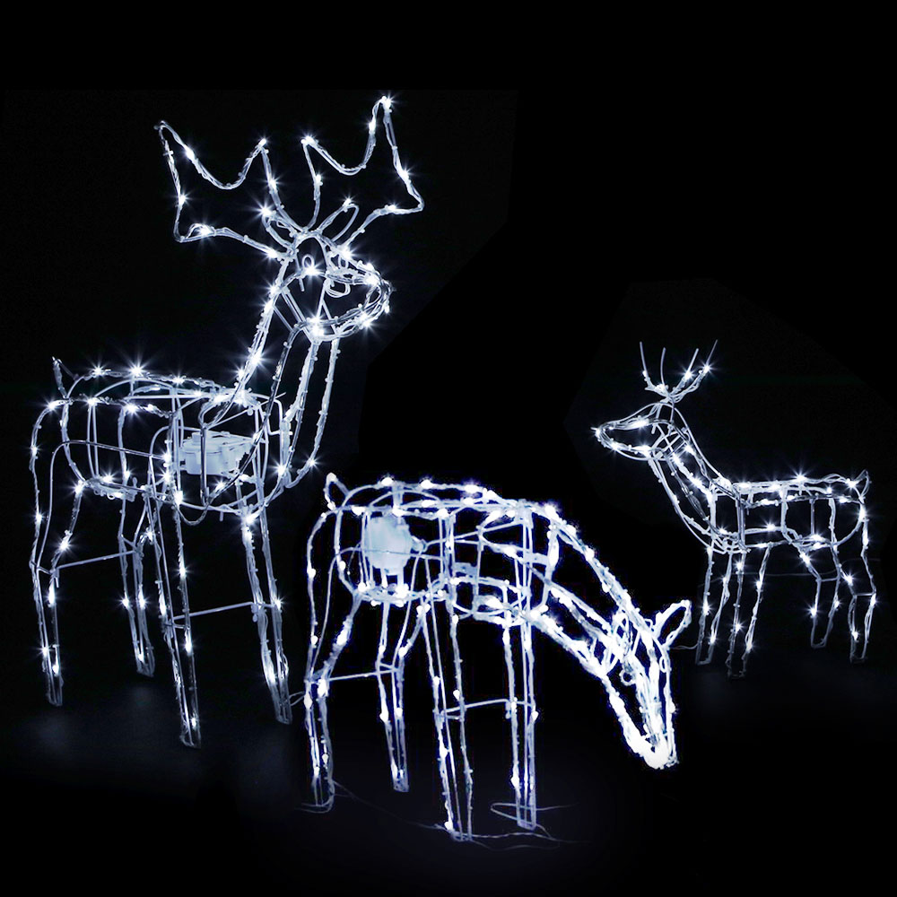 XMAS-MOT-3DEERS-MOV-WH-00 3 PCS Christmas Lights Reindeers 250 LED Decorations Jingle Jollys - Image 1