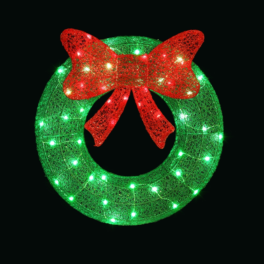 XMAS-MOT-D-WREATH-GN-194996-00 0.6M Christmas Lights 50 LED Motif Solar Wreath Xmas Decorations Jingle Jollys - Image 1