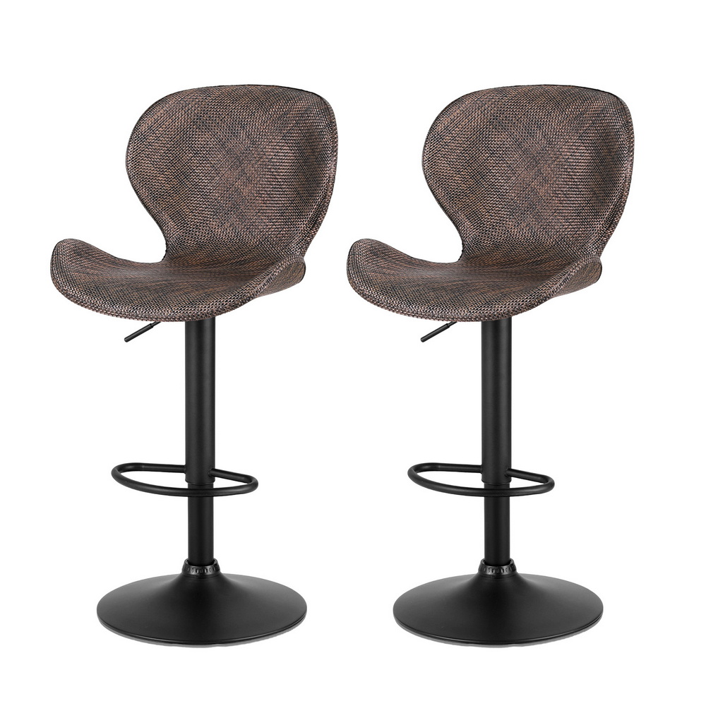 BA-K-1004-BRX2-202509251540-00 Artiss 2x Bar Stools Kitchen Swivel Gas Lift Counter Chair Wing PE Rattan Brown - Image 1