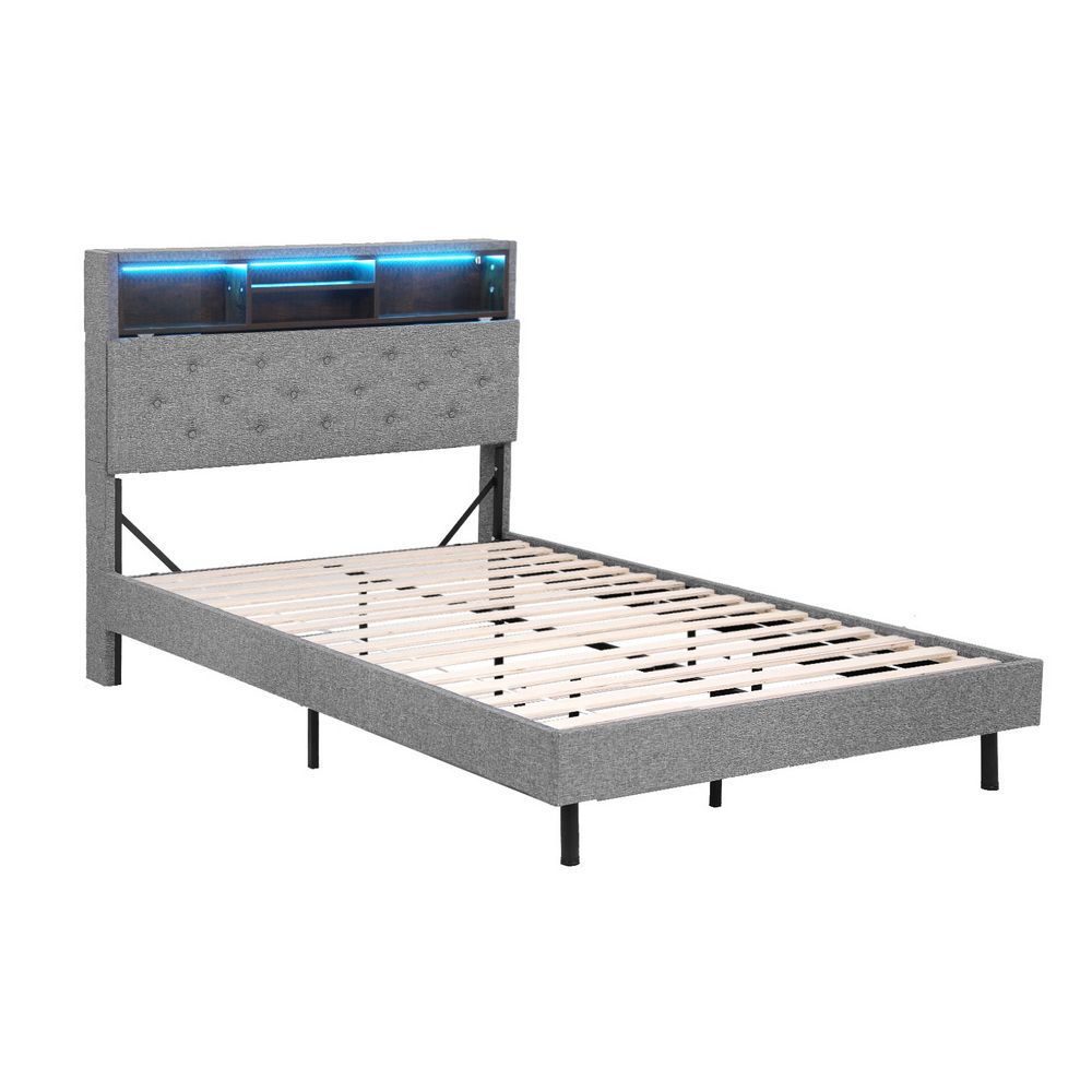 BFRAME-F-MIDNIGHT-KS-BK-ABC-202508141804-00 Artiss Bed Frame King Single Size LED Mattress Base Platform with Storage Shelf Hidden Storage Box Grey - Image 1