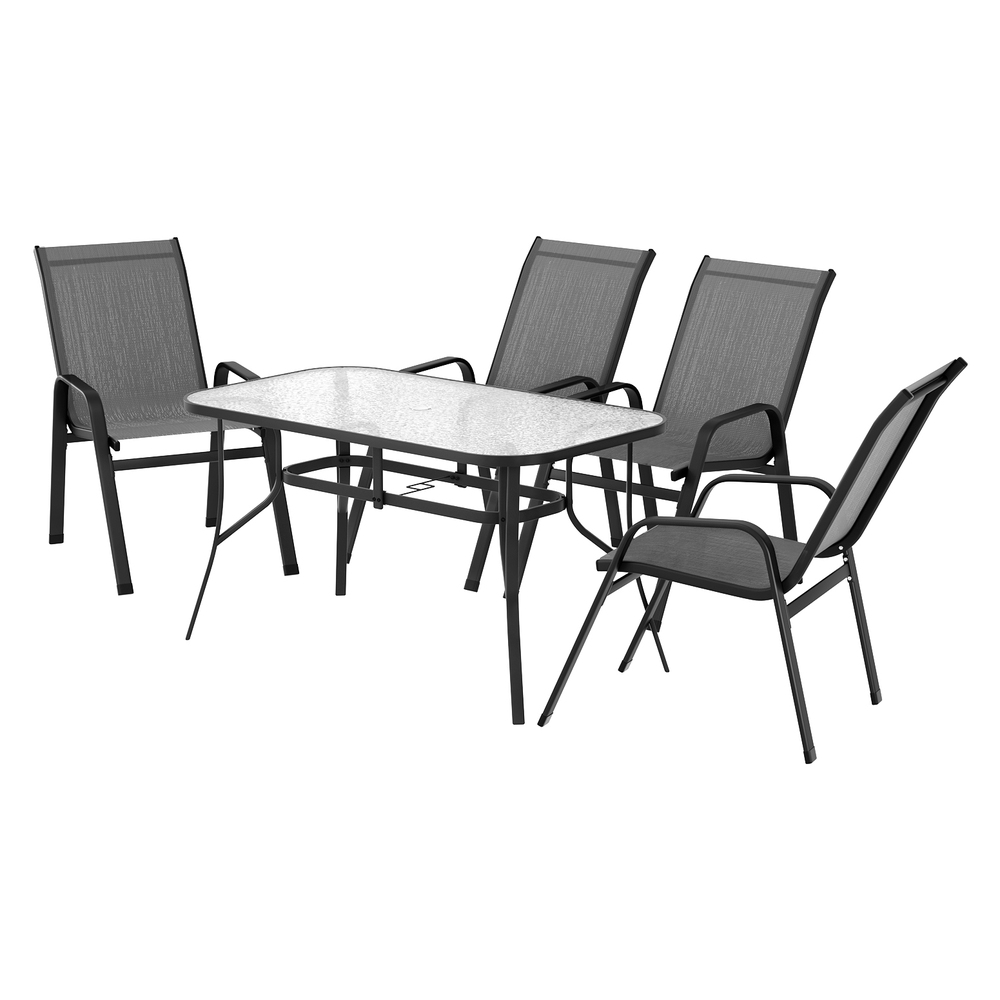 FF-DINING-140-5PCS-GE-202507161324-00 Gardeon 5PC Outdoor Dining Set Table and Chairs Patio Furniture Bistro Set Garden Grey - Image 1