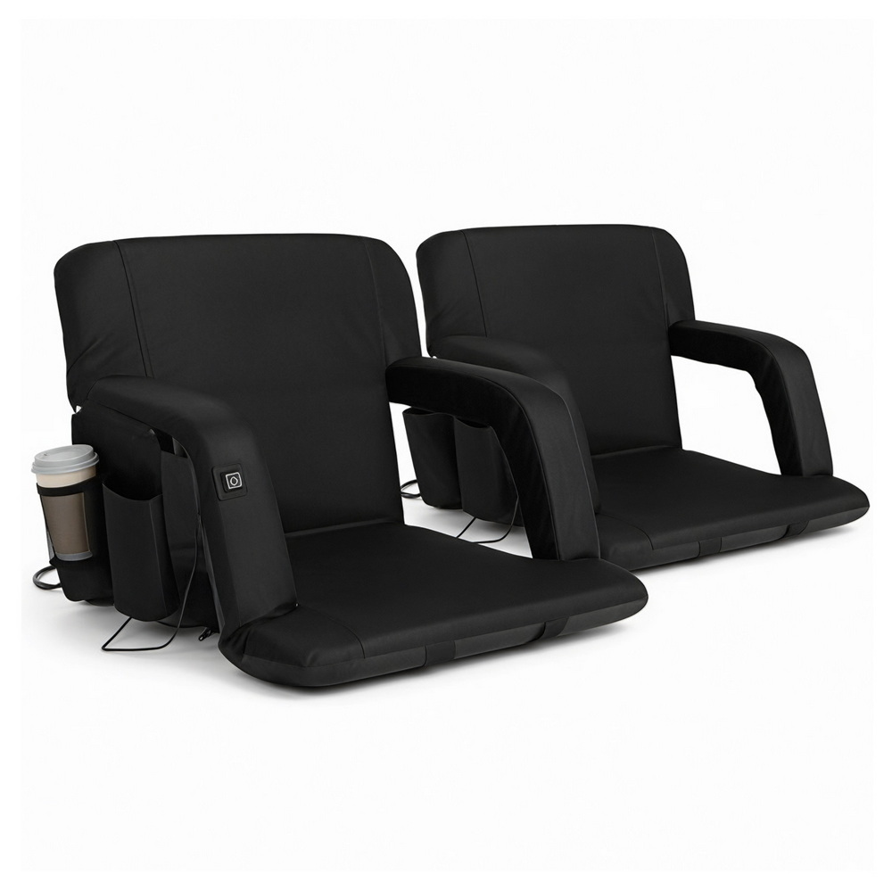 FLOOR-ARM-0600D-BKX2-202509092008-00 Artiss 2X Floor Lounge Sofa Bed With Armrest Heated Cushion - Image 1