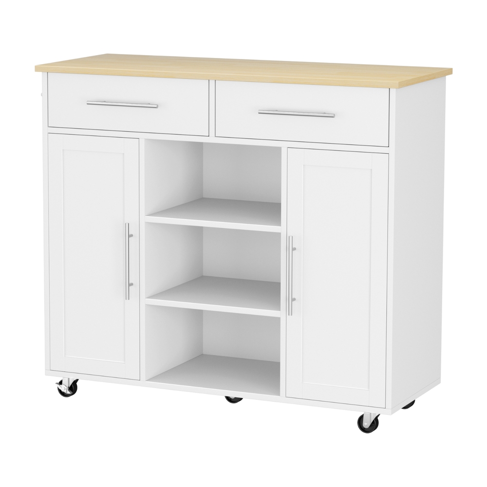 FUR-S-KI-100-WH-AB-202508061852-00 Artiss Kitchen Island Trolley Rolling Serving Cart Storage Drawer Cabinet 100cm White - Image 1