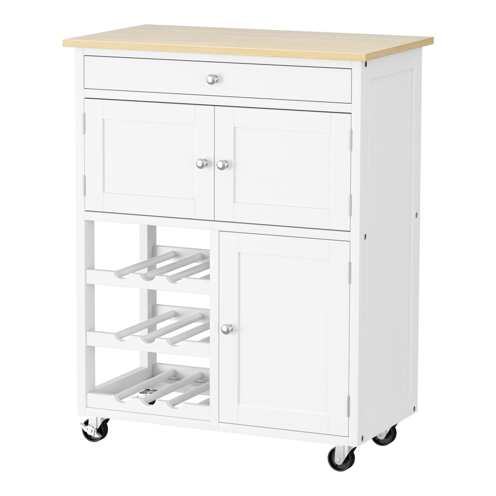 FUR-S-KI-67-WH-202508061852-00 Artiss Kitchen Island Trolley Rolling Serving Cart Storage Cart Drawer Cupboard - Image 1