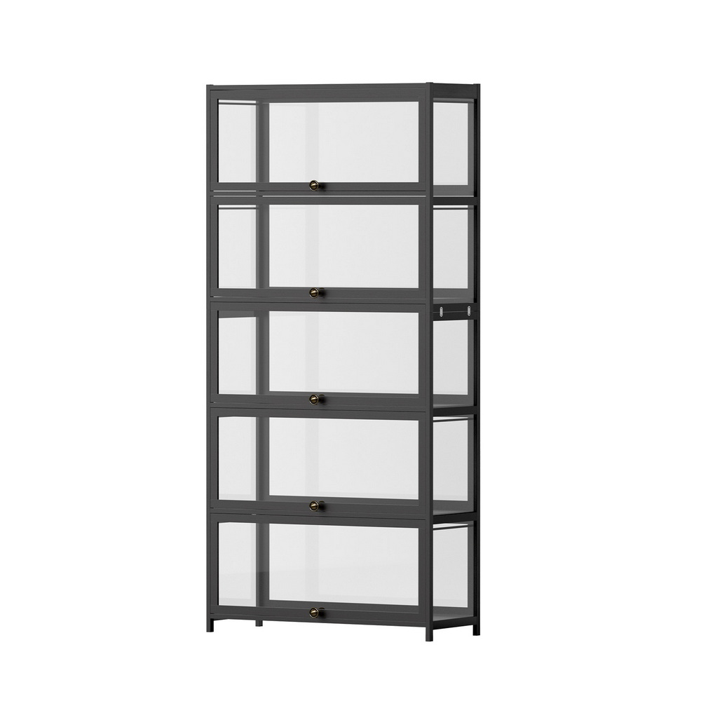 FUR-T-DSHELF-03-BK-202508211400-00 Artiss 5-Tier Display Cabinet Storage Bookshelf Clear Shelf Black - Image 1