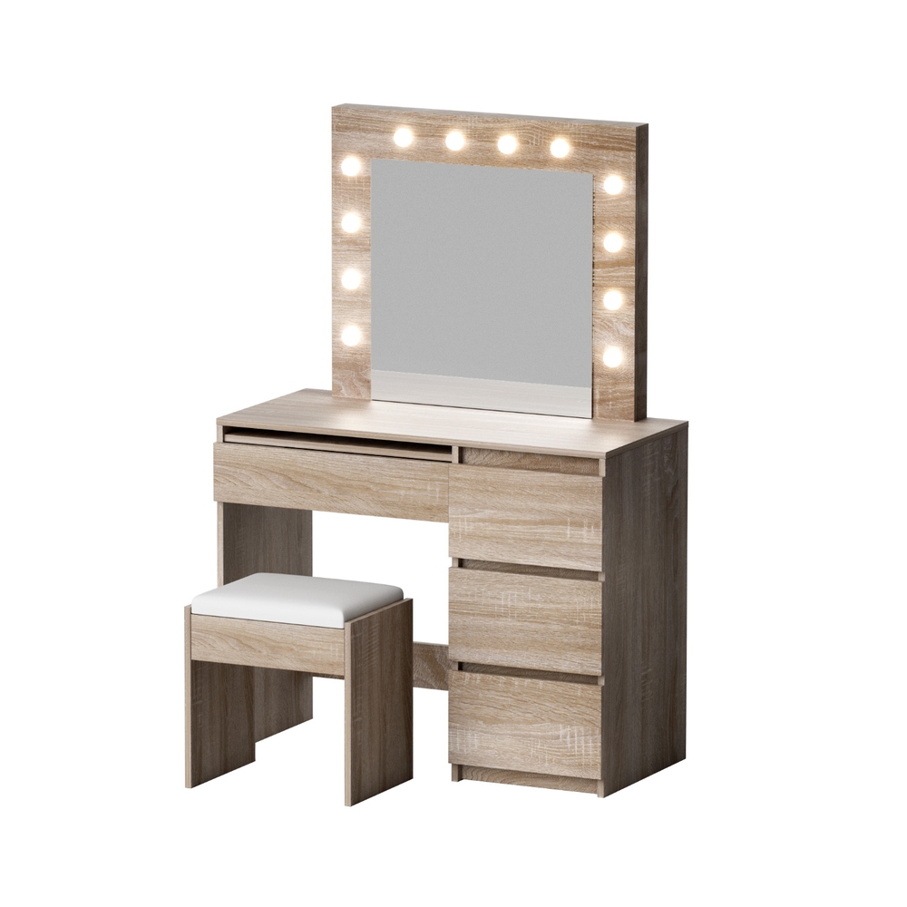 FURNI-Q-DRESS01N-LED-WD-AB-202508051114-00 Artiss Dressing Table Set Stool 12 Led Bulbs Wood - Image 1