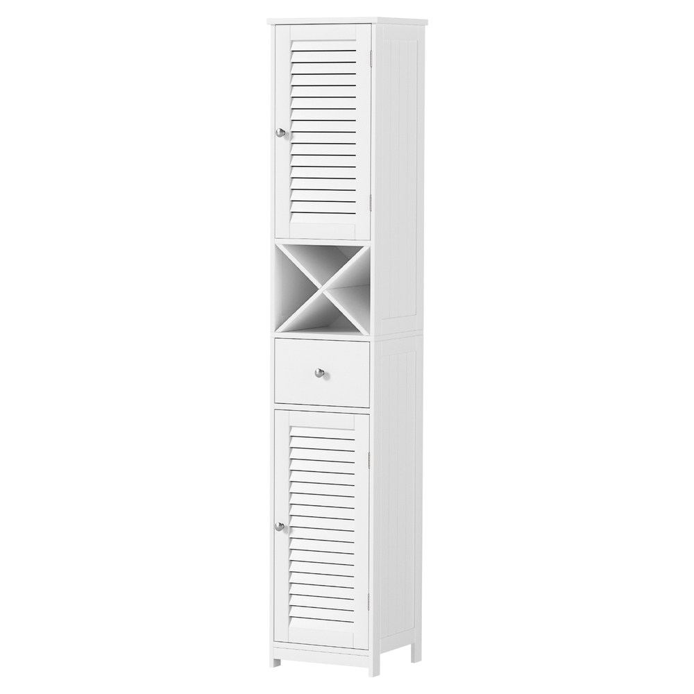 FURNI-S-BATH-X170-WH-202509032022-00 Artiss Bathroom Storage Cabinet 170cm Tall Slim Organiser Toilet Corner Adjustable Shelf Louver Door White - Image 1