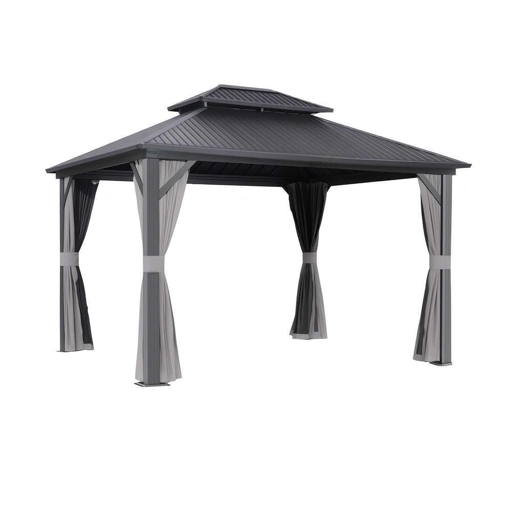 GAZB-IR-ALU-RF-3X3-ABCD-202509032022-00 Instahut Gazebo 3x3.65m Canopy Outdoor Steel Frame Patio Tent Curtains Marquee Grey - Image 1